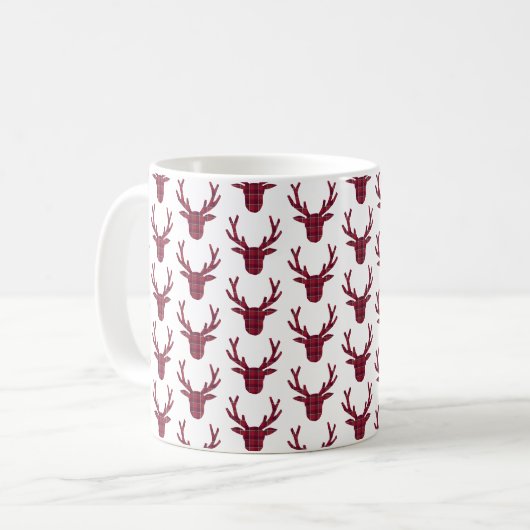 Deer Plaid Dark Red Burgundy Kaffeetasse (Vorderseite Links)