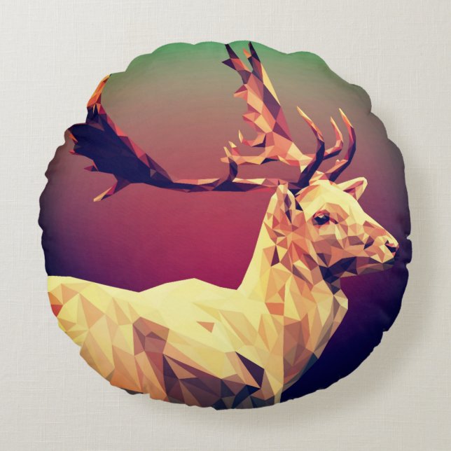 Deer Polygon Design Rundes Kissen (Vorderseite)