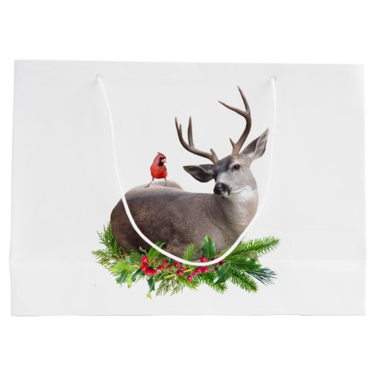 Deer Red Bird Gift Bag Große Geschenktüte (Rückseite)