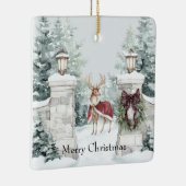 Deer Red Coat Snow Christmas Keramikornament (Rechts)