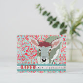 Deer Red & Turqoise Liebe Damask Postkarte (Stehend Vorderseite)