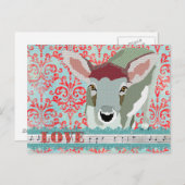 Deer Red & Turqoise Liebe Damask Postkarte (Vorne/Hinten)