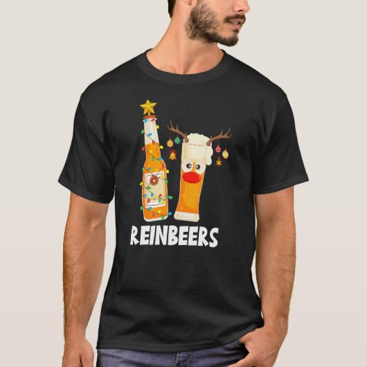 Deer Reindeer Beer Christmas Cute Drinking Xmas Me T-Shirt (Vorderseite)
