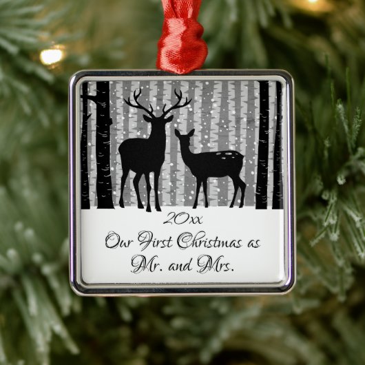 Deer Rustic Winter Erste Weihnachten als Mr. und M Ornament Aus Metall (Baum)