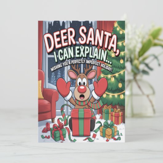 Deer Santa I Can Explain Christmas Karte (Stehend Vorderseite)