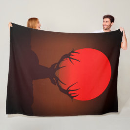 Deer Silhouette with Fiery Red Sunset Fleecedecke