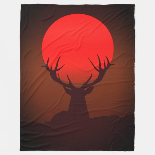 Deer Silhouette with Fiery Red Sunset Fleecedecke (Vorderseite)