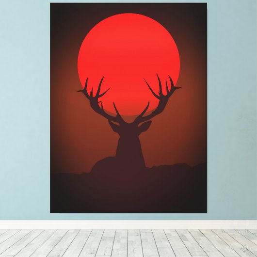 Deer Silhouette with Fiery Red Sunset Leinwanddruck (Insitu (Holzboden))