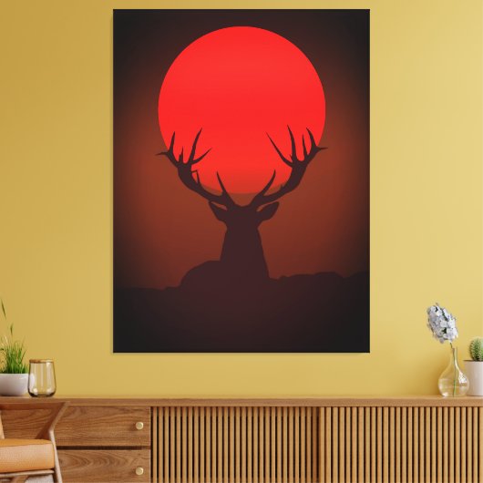 Deer Silhouette with Fiery Red Sunset Leinwanddruck (Insitu (Wohnzimmer))