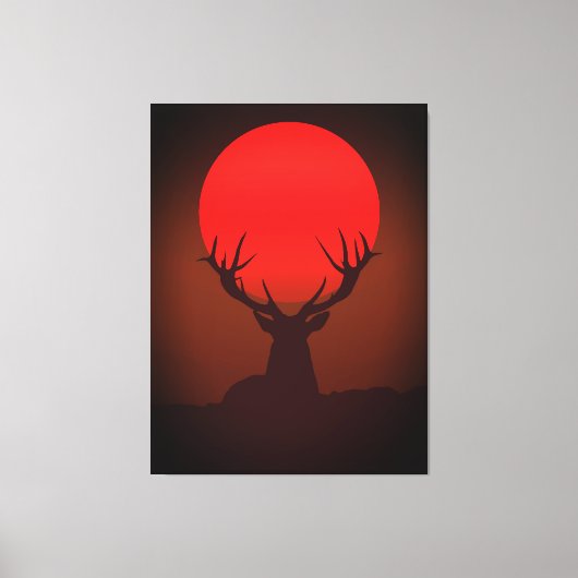 Deer Silhouette with Fiery Red Sunset Leinwanddruck (Vorderseite)