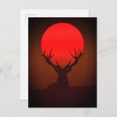 Deer Silhouette with Fiery Red Sunset Postkarte (Vorne/Hinten)