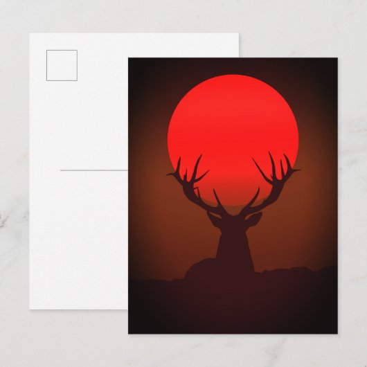 Deer Silhouette with Fiery Red Sunset Postkarte (Vorne/Hinten)
