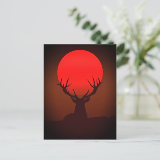 Deer Silhouette with Fiery Red Sunset Postkarte (Stehend Vorderseite)