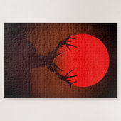 Deer Silhouette with Fiery Red Sunset Puzzle (Horizontal)