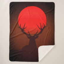 Deer Silhouette with Fiery Red Sunset