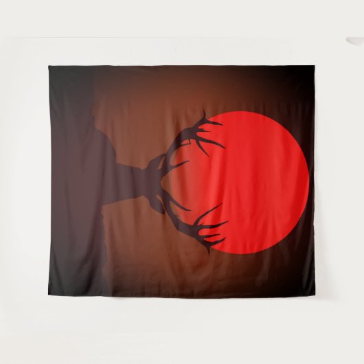 Deer Silhouette with Fiery Red Sunset Wandteppich (Vorderseite (Horizontal))