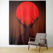Deer Silhouette with Fiery Red Sunset Wandteppich (Beispiel)