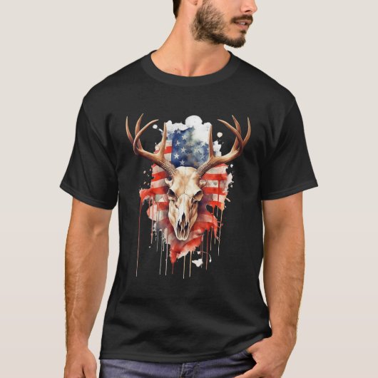Deer Skull With USA Flag For Proud American Deer H T-Shirt (Vorderseite)