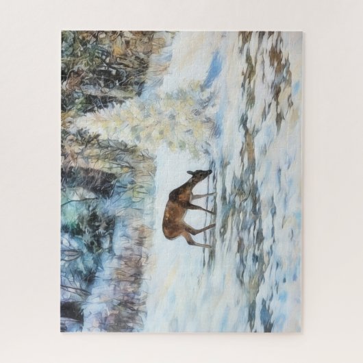 Deer Snow Nature Art Big Puzzle (Vertikal)