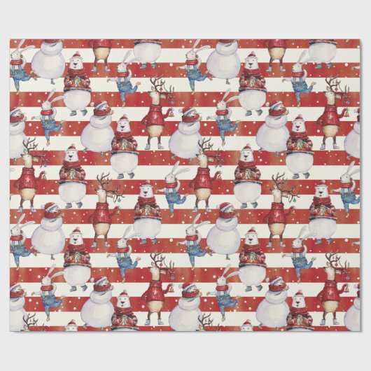 Deer Snowman Rabbit Bär Weihnachtsgeschenk Geschenkpapier (Flach)