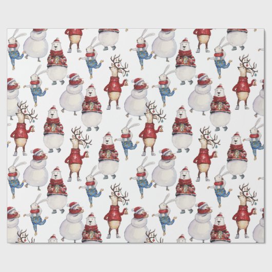 Deer Snowman Rabbit Bär Weihnachtsgeschenk Geschenkpapier (Flach)