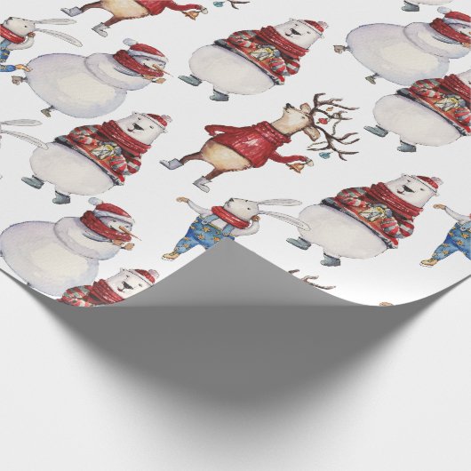 Deer Snowman Rabbit Bär Weihnachtsgeschenk Geschenkpapier (Ecke)