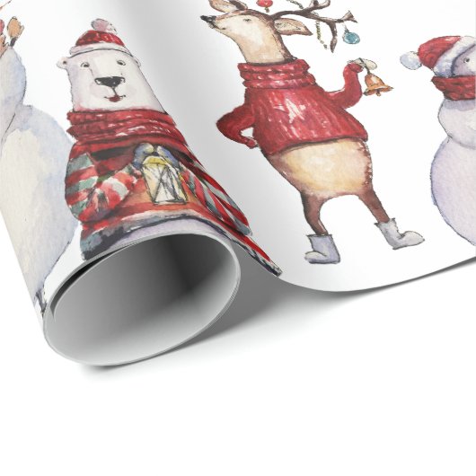 Deer Snowman Rabbit Bär Weihnachtsgeschenk Geschenkpapier (Rolleneckpunkt)