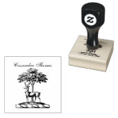 Deer Stag by Tree Heraldic Wappen Emblem Gummistempel (Stempel)