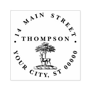 Deer Stag by Tree Heraldic Wappen Emblem Gummistempel