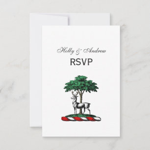Deer Stag by Tree Heraldic Wappen Emblem RSVP Karte