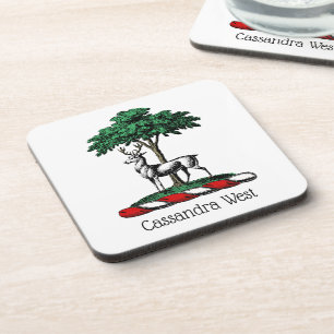 Deer Stag by Tree Heraldic Wappen Emblem Untersetzer