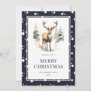 Deer Stag Festive Blue Frohe Weihnachtskarte Feiertagskarte