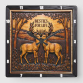 Deer Stag Pair Tree Arch Quadratische Wanduhr (Vorderseite)