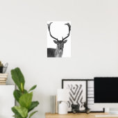 Deer Stag Schwarz-weiß Cabin Style Poster (Heimbüro)