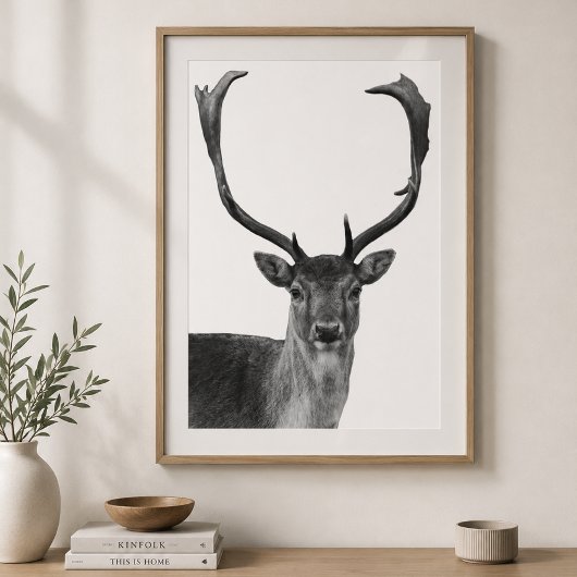 Deer Stag Schwarz-weiß Cabin Style Poster