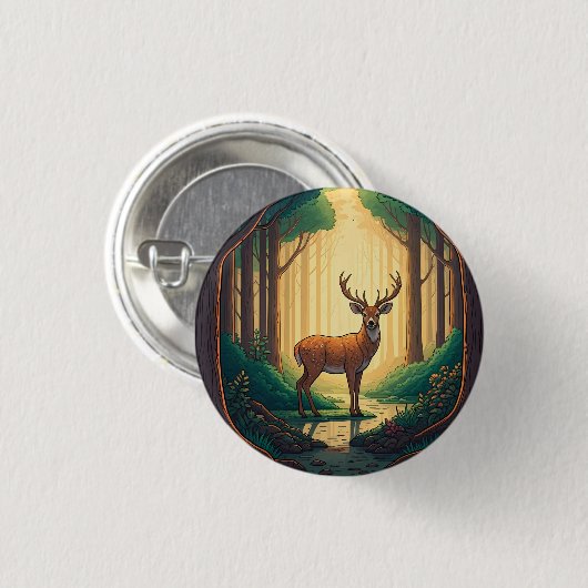 Deer standing by a stream in a forest button (Vorne & Hinten)