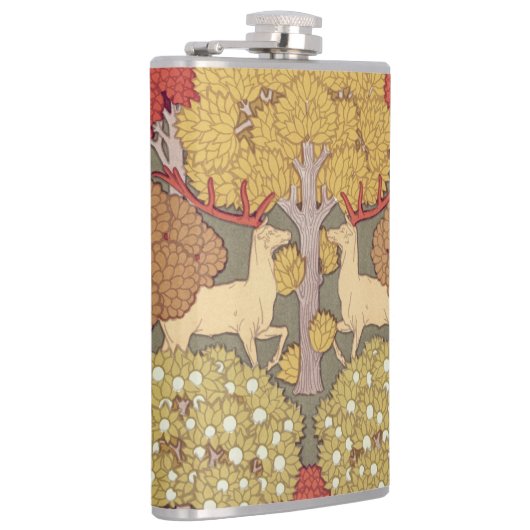 Deer &Tree Squirrel Bird Rowan Berries Art Nouveau Flachmann (Rechts)