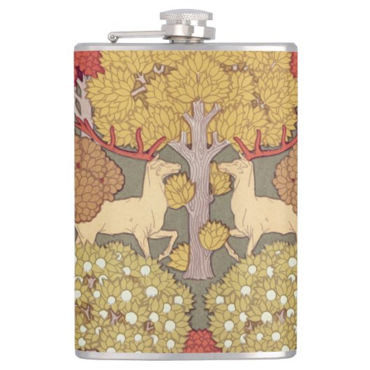 Deer &Tree Squirrel Bird Rowan Berries Art Nouveau Flachmann (Vorderseite)