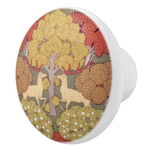 Deer &Tree Squirrel Bird Rowan Berries Art Nouveau Keramikknauf (Rechts)