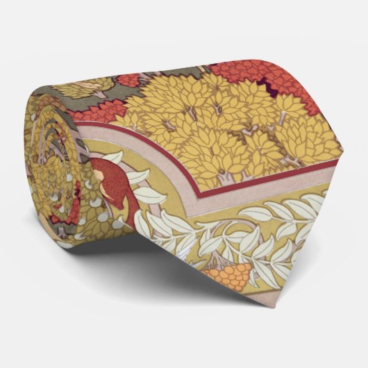 Deer &Tree Squirrel Bird Rowan Berries Art Nouveau Krawatte (Gerollt)