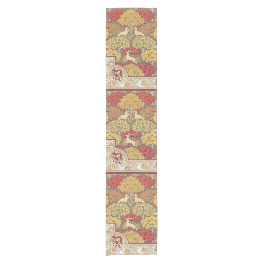 Deer &Tree Squirrel Bird Rowan Berries Art Nouveau Kurzer Tischläufer (Vorderseite)