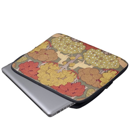 Deer &Tree Squirrel Bird Rowan Berries Art Nouveau Laptopschutzhülle (Vorne Knopf)