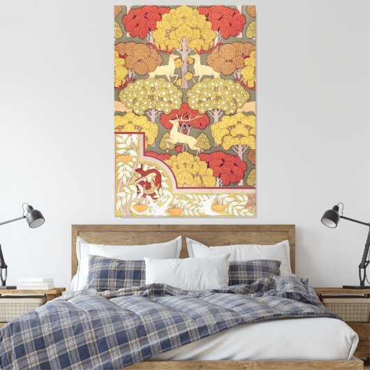 Deer &Tree Squirrel Bird Rowan Berries Art Nouveau Leinwanddruck (Insitu (Schlafzimmer))
