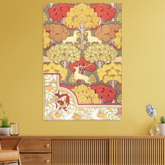 Deer &Tree Squirrel Bird Rowan Berries Art Nouveau Leinwanddruck (Insitu (Wohnzimmer))