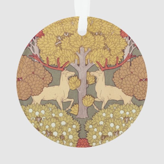 Deer &Tree Squirrel Bird Rowan Berries Art Nouveau Ornament (Rückseite)