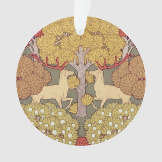 Deer &Tree Squirrel Bird Rowan Berries Art Nouveau Ornament (Vorderseite)