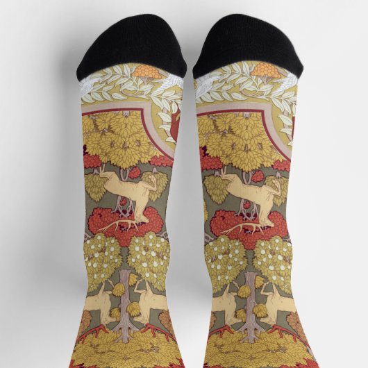 Deer &Tree Squirrel Bird Rowan Berries Art Nouveau Socken (Oben)
