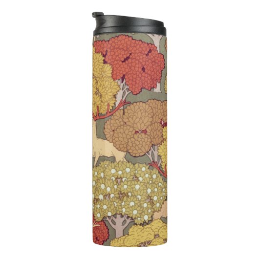 Deer &Tree Squirrel Bird Rowan Berries Art Nouveau Thermosbecher (Nach rechts gedreht)