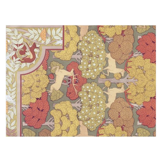 Deer &Tree Squirrel Bird Rowan Berries Art Nouveau Tischdecke (Vorderseite (Horizontal))