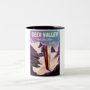 Deer Valley, Park City, Utah, Skireiseplakat. Zweifarbige Tasse
